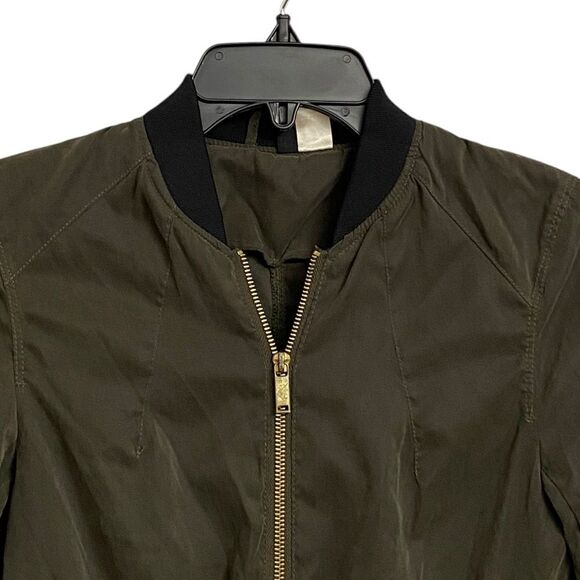 H&M Waist Tie Lightweight Bomber Jacket Women's Size 4 Army Green Military Chic - Picture 4 of 16